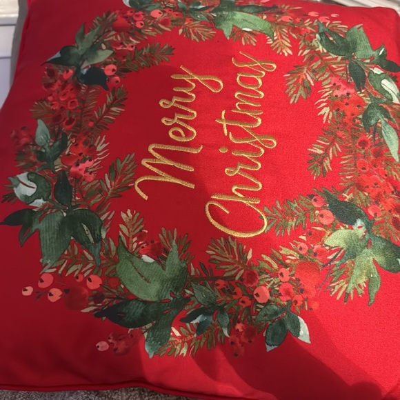 Merry Christmas Embroidered Holiday Throw 16x16” Pillow Home Decor - Picture 5 of 8